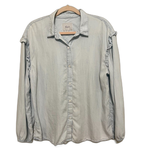 Rails  Willow Light Vintage Chambray Button Up Ruffle Shoulder Women Large Shirt - Picture 2 of 8